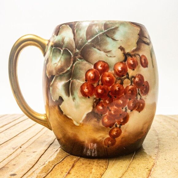 Antique T&V Limoges Porcelain Artist Signed Coffee Mug France